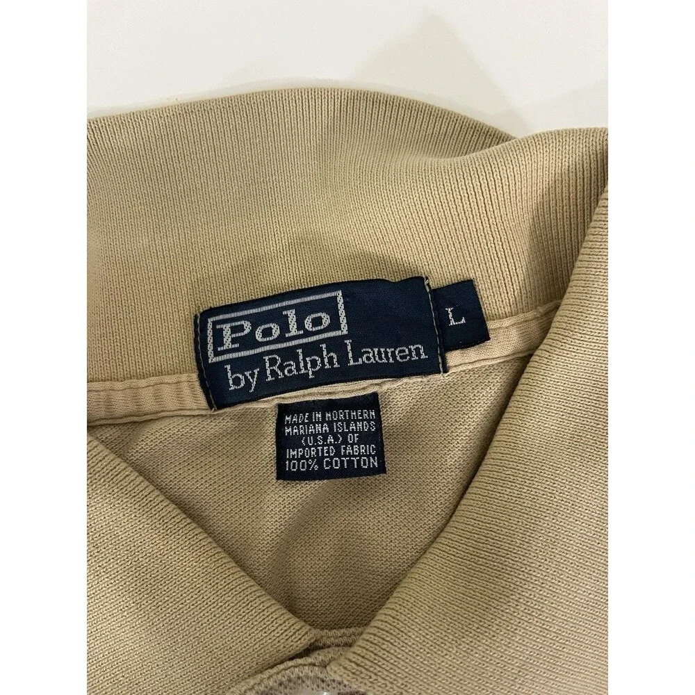 Polo By Ralph Lauren Khaki Cotton High Low Short Sleeve Men's Polo Shirt Sz L